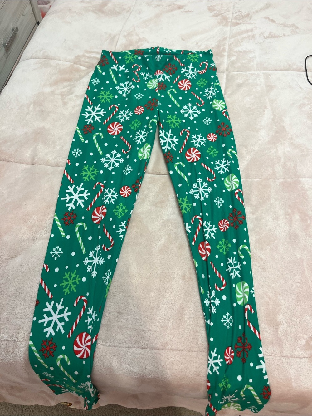 Macy's Green Holiday Candy Cane & Snowflake Kids Leggings